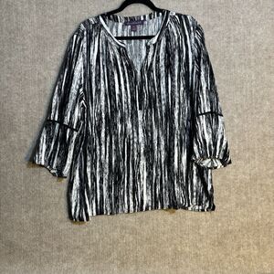 Gloria Vanderbilt Blouse Womens 2XL Black White Relaxed Bell Sleeve Boho‎ Tunic